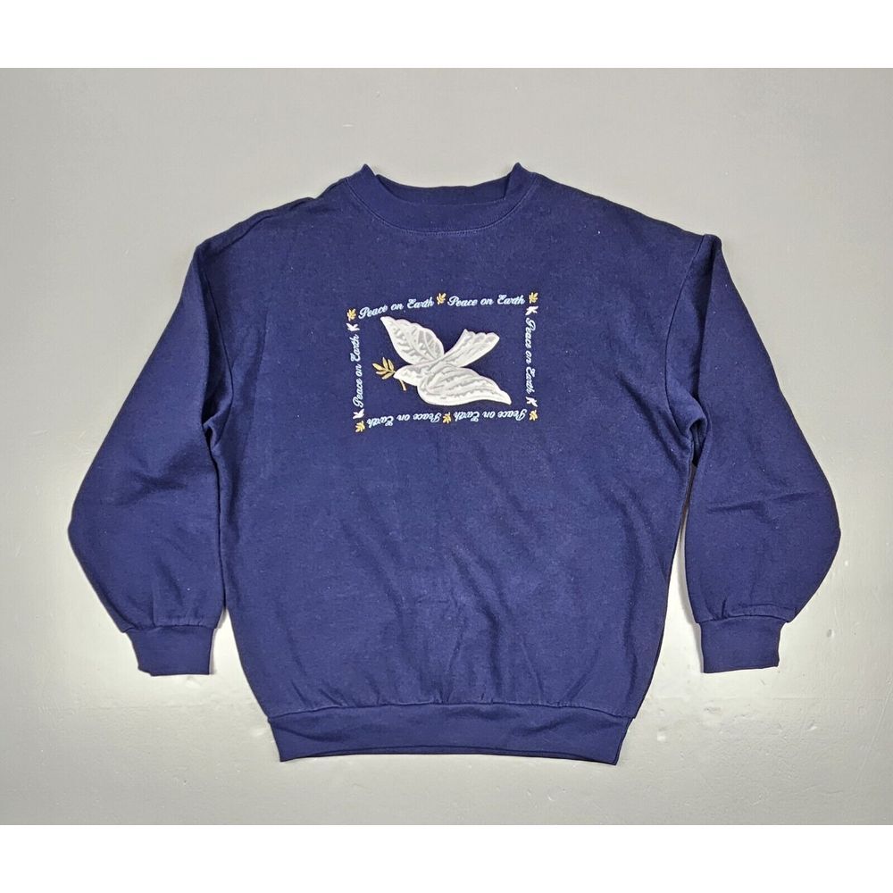 Basic Editions Christmas Sweatshirt Womens‎ Small. VTG White Dove Peace On Earth